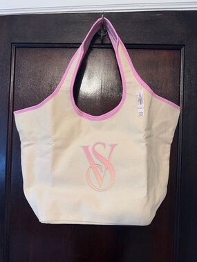 Victoria’s Secret Canvas Tote Bag with pink straps NWT